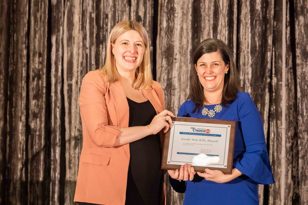ChristHospital's tweet photo. Congratulations to Jennifer Wick, Assistant Director of Pharmacy for Ambulatory Services @ChristHospital, on being a 2023 recipient of @OhioPharmacists's (OPA) 40 Under 40 Award! Jennifer was recognized last week at OPA’s 145th Annual Conference in Columbus. https://t.co/yAKOXHdXks