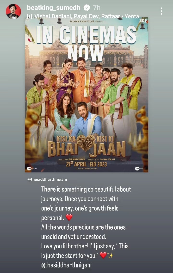 onlyforsumedh's tweet photo. many mang congratulations @siddnigam_off !!! ❤️
long way to go! 🥳
#SumArth #SumedhMudgalkar #SiddharthNigam #KisiKaBhaiKisiKiJaan https://t.co/anZshiIOry