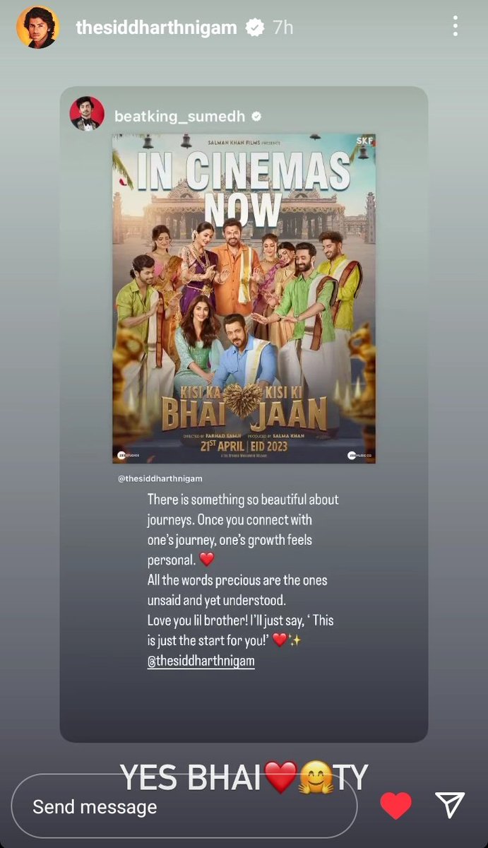 onlyforsumedh's tweet photo. many mang congratulations @siddnigam_off !!! ❤️
long way to go! 🥳
#SumArth #SumedhMudgalkar #SiddharthNigam #KisiKaBhaiKisiKiJaan https://t.co/anZshiIOry