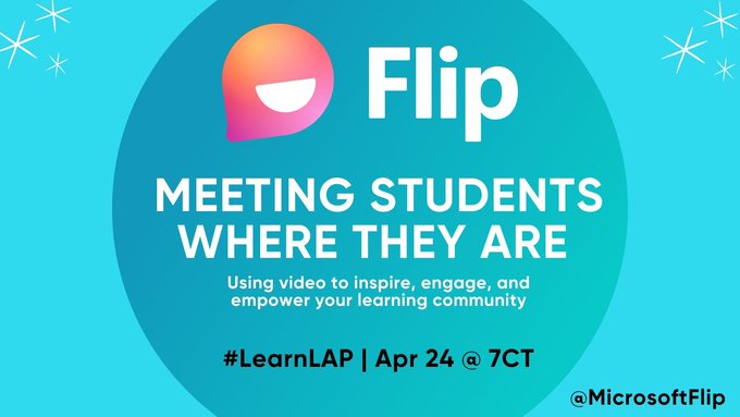 Please join @MicrosoftFlip TONIGHT at 7pm Central for #LearnLAP!

#txhsfbchat #txeduchat #UKedchat #waledchat #rethink_learning #CelebratED #122edchat #tnedchat #1stchat #21stedchat @sdtitmas #2ndaryela #2ndchat #3rdchat #4ocf #4thchat #5thchat #6thchat #7thchat #caedchat #cpchat