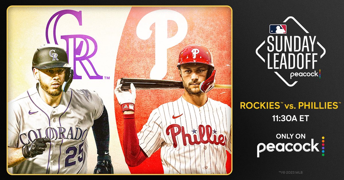 Philadelphia Phillies on X: Happy Sunday! Make sure to tune in as we take  on the @Rockies on #MLBSundayLeadoff! Streaming LIVE on @peacock, at 11:30a  ET.  / X