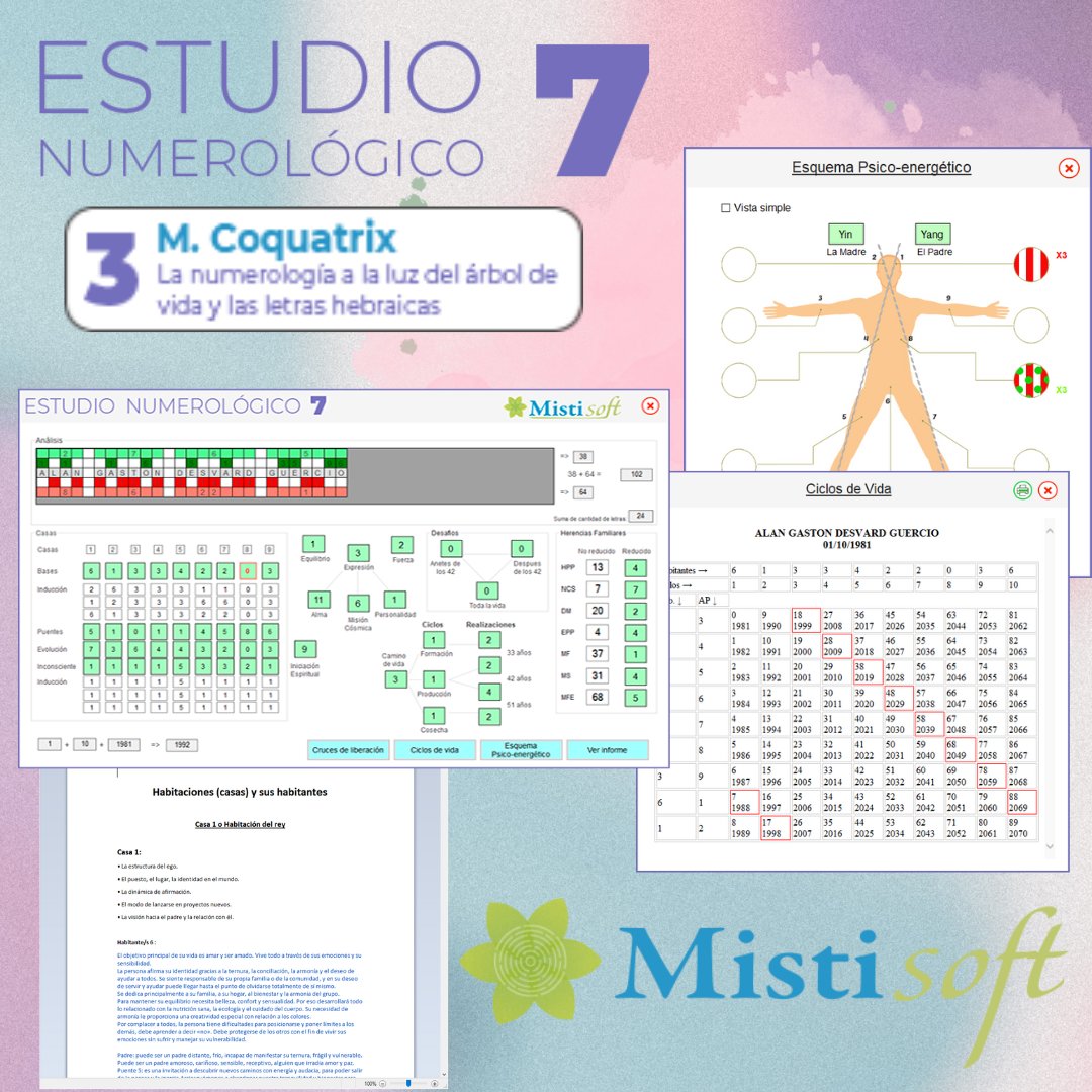MistiSoft's tweet image. Estudio Numerológico 7 - módulo 3 está basado en el libro "La numerología a la luz del árbol de vida y las letras hebraicas" de Martine Coquatrix. Este análisis numerológico fue el más solicitado por nuestros clientes durante estos años. mistisoft.com
#numerologia