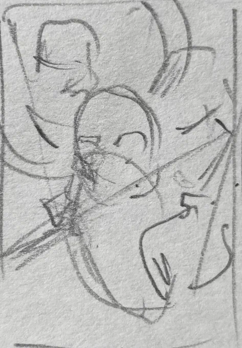 今回のイラストの大ラフはこんな感じでした!
なんだかわからない!(笑) 
