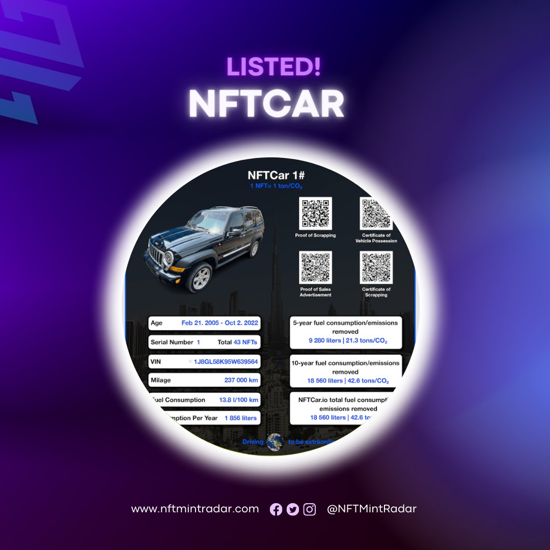 NFTMintRadar's tweet photo. 「🎉」Welcome! @nftcar_io「🎉」
The process of creating an NFTCar NFT starts by buying a high-emitting car, scrapping it, and then creating NFTs from it.
#NFTCommunity #BinanceSC #BNB #NFTs
➡️https://t.co/wNVobaigDL https://t.co/Zowjth5044