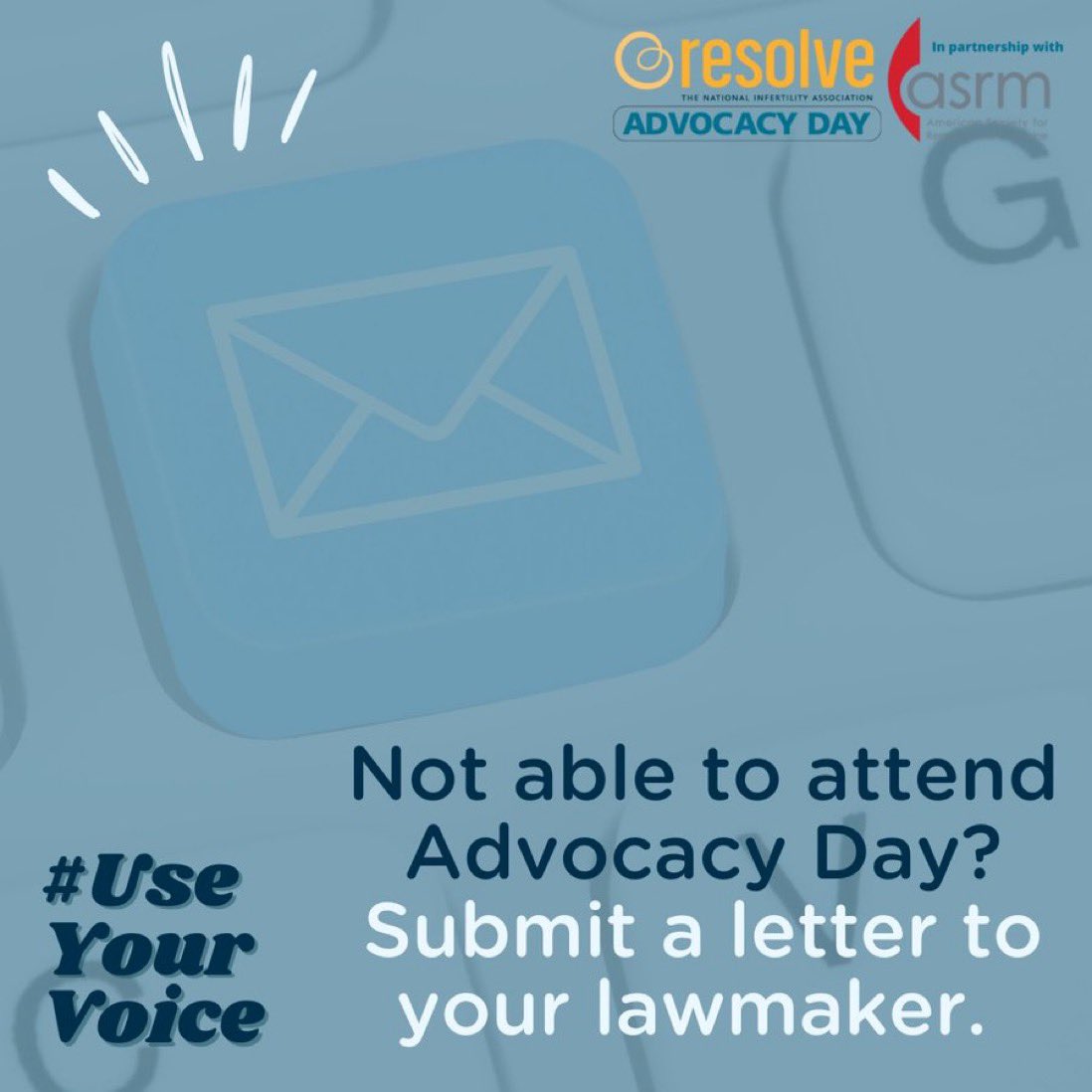 LaurenAnneWise's tweet photo. Not able to attend RESOLVE's Virtual Federal Advocacy Day on 4/25 to support family building legislation? You can still join their letter campaign and share your story with your member of Congress 
https://t.co/01V08RDJuC #AdvocacyDay is in partnership with @ASRM_org 
#IFAdvocacy https://t.co/Li1SfUTC4l