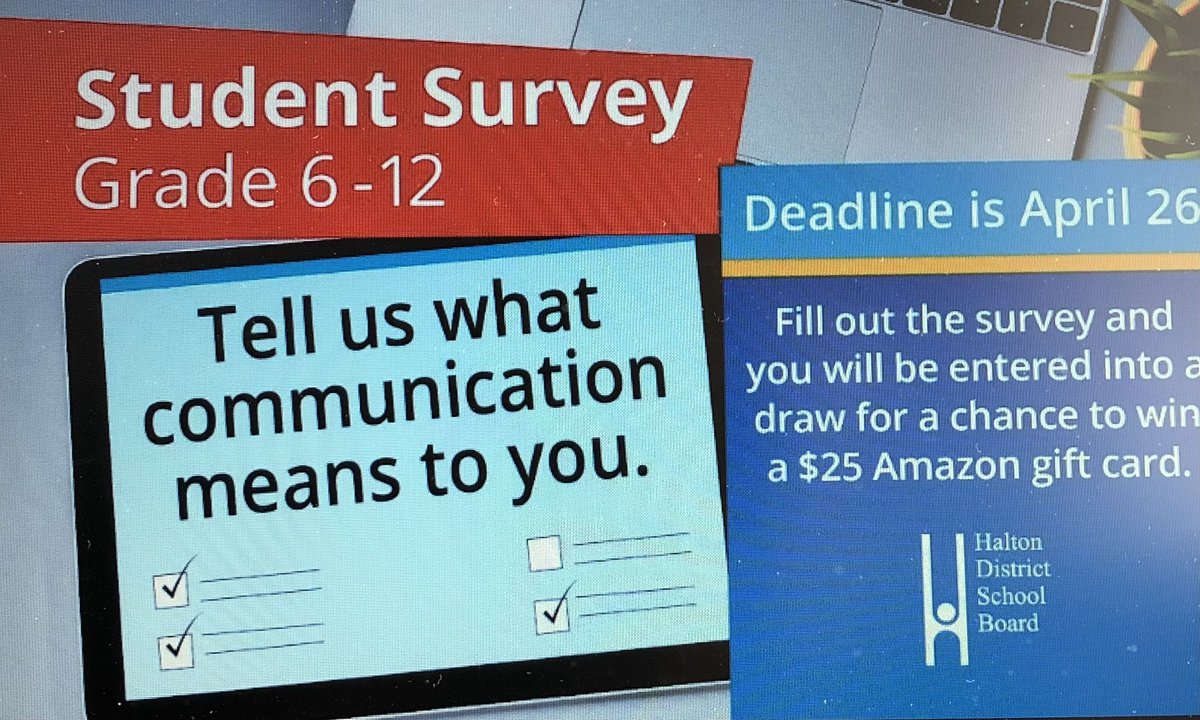 ATTENTION #HDSB students! The #HDSB is running a survey for students in grades 6-12 to provide us with feedback as to how we can better share information, connect and engage with students. Take the survey, we want to hear from you!