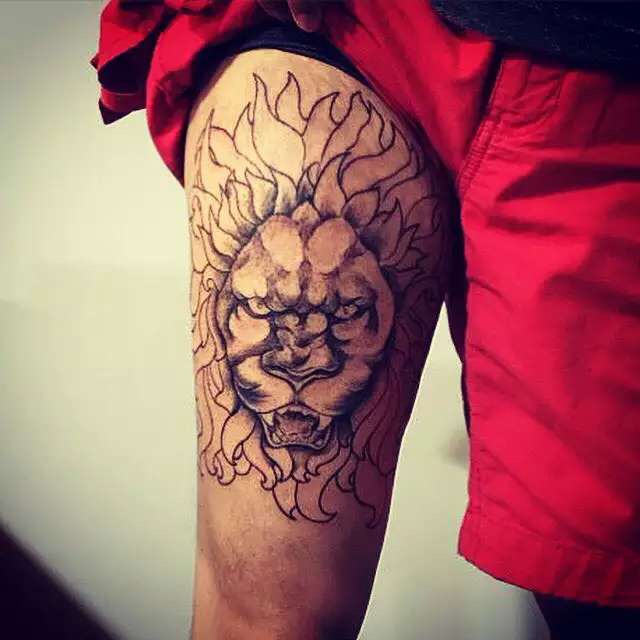 gavinlee_522's tweet photo. The tattoo style on the right thigh is a new tradition. Leo is my daughter's zodiac sign, and this tattoo is for my daughter because she is not by my side after divorce. I specially used the tattoo to remember her zodiac sign. #tattoo #daughter https://t.co/CFmwuJ3ZZV