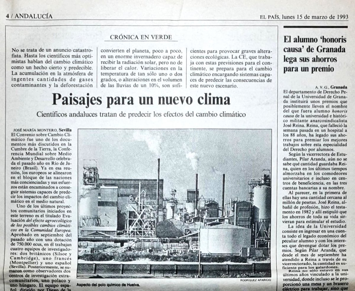 monteromonti's tweet photo. Hay que ver de qué cosas escribía yo en @el_pais hace 30 años! He visto la portada d hoy y me ha entrado un ataque d #paramnesia (déjà vu) con esto del #cambioclimático (algunos piensan que es una #emergencia de última hora 🤦🏻♂️)
PD: Y no fue mi primer reportaje sobre el tema 🤷🏻♂️ https://t.co/iDSlNgtaMM