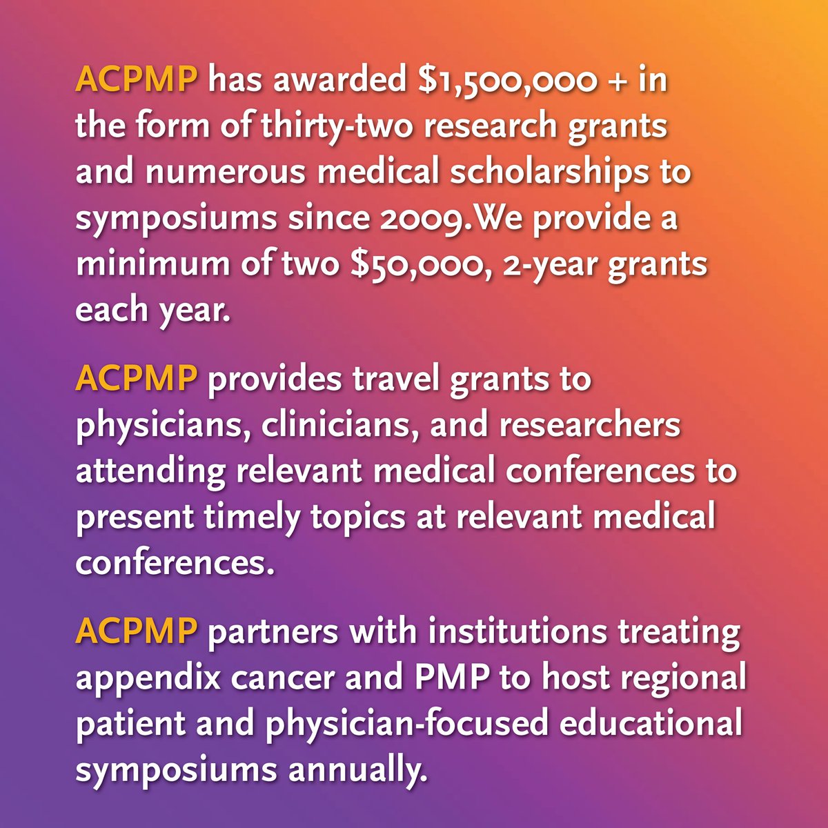 acpmpresearch's tweet image. ACPMP plays a leading role in the dissemination of accurate information regarding pseudomyxoma peritonei and appendix cancer both to the patient and medical communities. 

Learn more here. 👇

#appendix #cancerawareness #appendixcancerawareness #appendixcancer #appendicealcancer