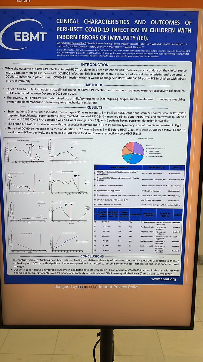 Hi BMT tweeps. 
Glad to talk to you about 2 of my posters during the break
P1: Endocrine late effects in patients with Cy-TBI
P2: Outcomes of peri-HSCT in #IEI BMT

#EBMT23, @TheEBMT_Trainee, @GreatNorthCH, @DrGKharya