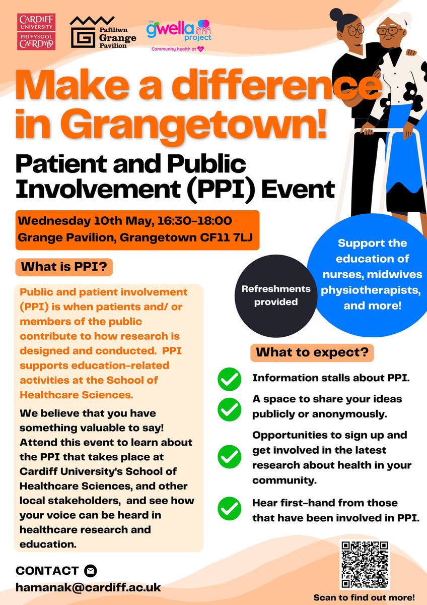 gwellaproject's tweet photo. We have collaborated with the @cardiffuni’s School of Healthcare Sciences, @Grange_Pavilion and @ResearchWales to organise a patient and public involvement event in Grangetown. If you want to engage underserved communities in your health research, this event is for you! https://t.co/2uVJFvZTlX
