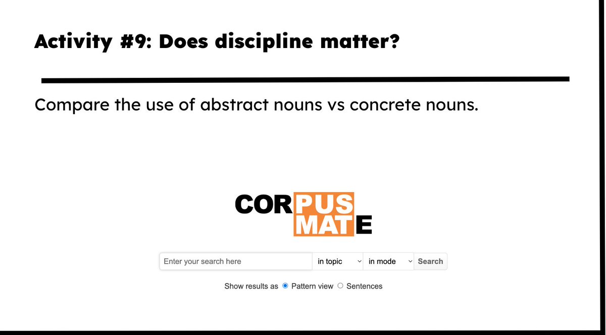 Tomorrow, in my Corpus class, we are talking about one of my favorite topics: Corpus in the Classroom.

Plus, it's the first time I am adding an example activity with <a href="/DrCrosthwaite/">Peter Crosthwaite</a>'s Corpus Mate!