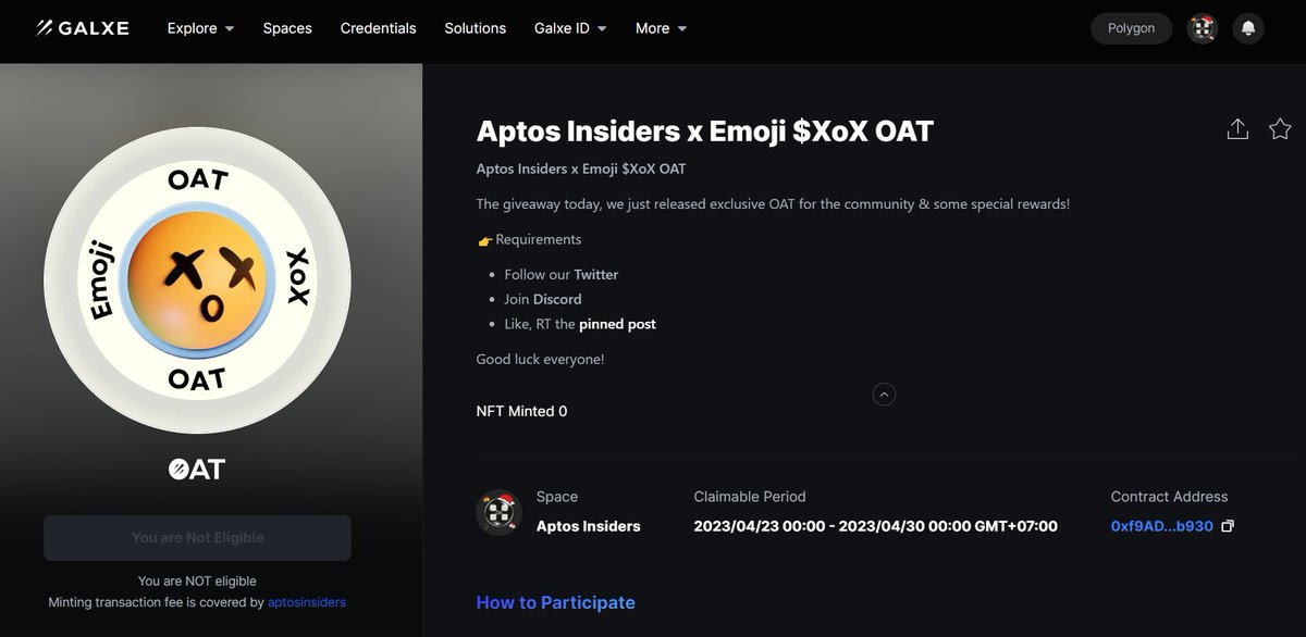 SolCommunityy's tweet photo. Aptos Insiders x Emoji $XoX OAT😍

💎The giveaway today, we just released exclusive OAT for the community &amp; some special rewards

📌Claim OAT
https://t.co/jjDOl6Gcxj

Please connect your #EVM wallet and using #Avalanche network to claim this OAT

#Aptos #AptosNFTs #OAT https://t.co/ROj1jSRBNU