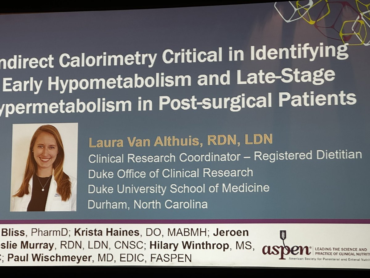 Great talk by <a href="/LauraVA_RD/">Laura Van Althuis, RDN, LDN</a> at #ASPEN2023. Presenting how IC can identify early hypometabolism and late-stage hypermetabolism in Post-surgical patients. Proud to have <a href="/LauraVA_RD/">Laura Van Althuis, RDN, LDN</a> on our team.