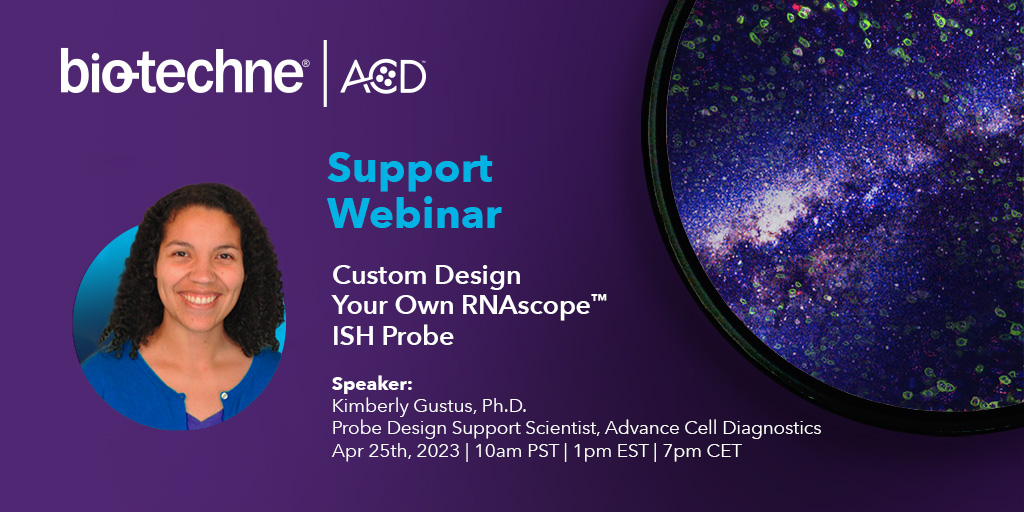 bt_spatial's tweet photo. Join Kymberly Gustus, PhD to review the RNAscope custom and new probe request workflow. Design your made-to-order probes for any gene, any tissue, any species. #AdvancingYourCustomRNAISH #DesignYourRNAISHProbes #RNAISH
April 25, 2023 at 10am PT
Register: https://t.co/EEyGNxayxT https://t.co/aBn4XCcMaV