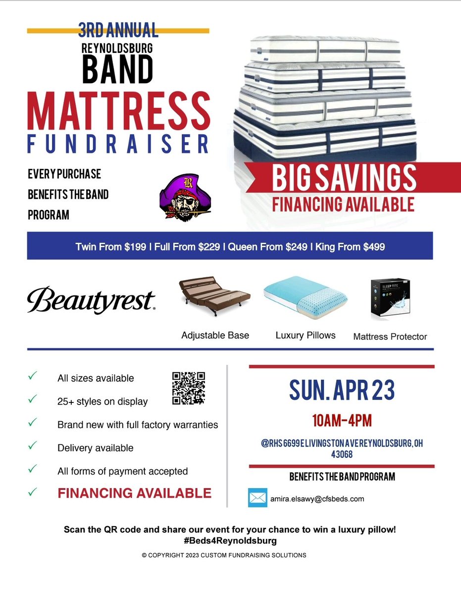 We are set up and ready for business! Come out to the Livingston Cafeteria and get yourself a better night's rest while supporting the band! <a href="/ReynSchools/">Reynoldsburg City Schools</a>