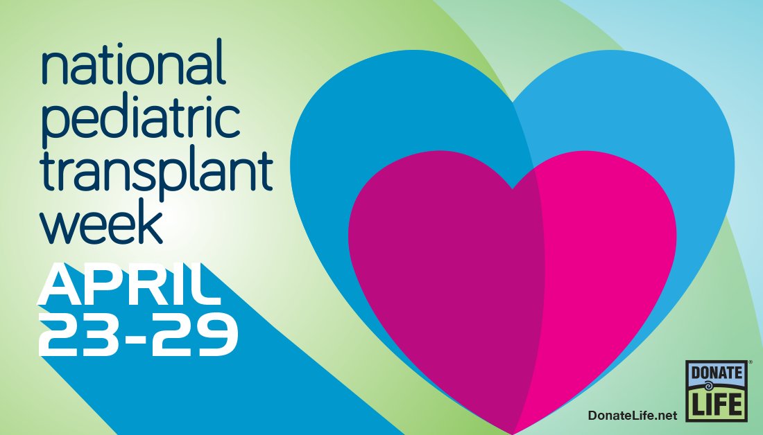 DonateLife's tweet photo. National Pediatric Transplant Week focuses on ending the pediatric transplant waiting list &amp; honoring pediatric donors &amp; their families 💙💚 Thank you to @UNOSNews @AST_info @ASTSChimera @transplantfams for their partnership in #KidsTransplantWeek! #DonateLife #DonateLifeMonth https://t.co/KOmVAWgHFp