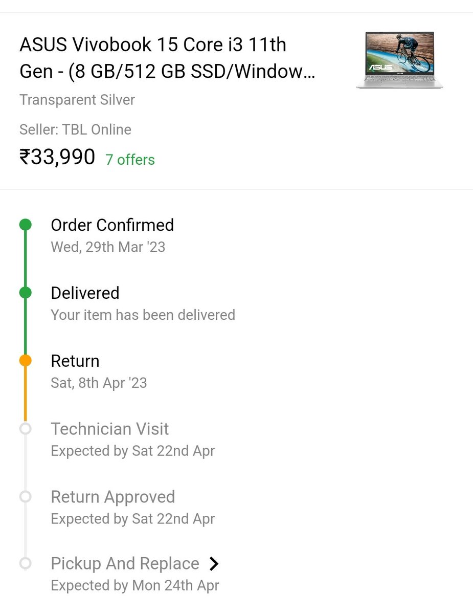 ELLA225533's tweet photo. Flipkart is a fraud company. Do not shop anything from Flipkart. I ordered an ASUS laptop from Flipkart on 29th March. It is delivered after 6 days of delivery time, then it is defective product. Even though the technician visit was completed within 2 days (10th Apr)of requested. https://t.co/xfvltEI6W0