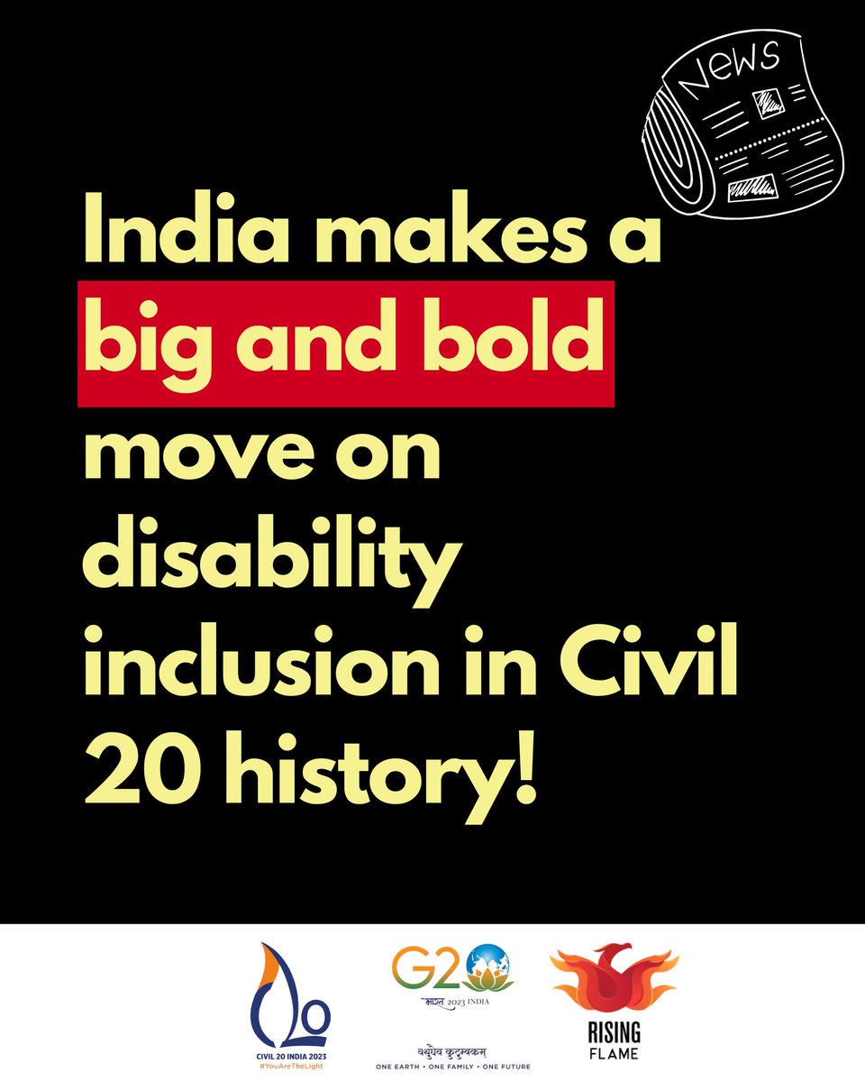 Big news! 🔥 India's #G20 presidency has made history by creating — for the very first time — a separate working group focused on #DisabilityEquityJustice within @C20EG The DEJ will be led by our founder & ED @saysnidhigoyal supported by @risnawati_utami Stay tuned for more ✊🏾