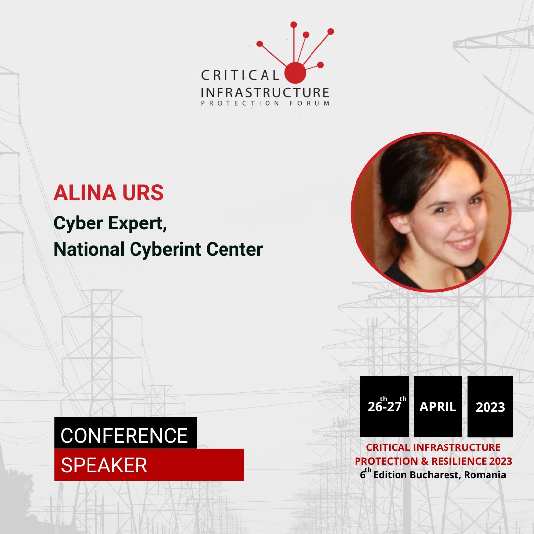 CipForum's tweet image. It is a privilege to announce Mrs. Alina Urs, Cyber Expert, National Cyberint Center, as a speaker during the event taking place on April 26-27, 2023, at the Palace of Parliament.
More details about the event: cip-forum.ro  #CIPForum  #CIPForum6 #CriticalInfratructure