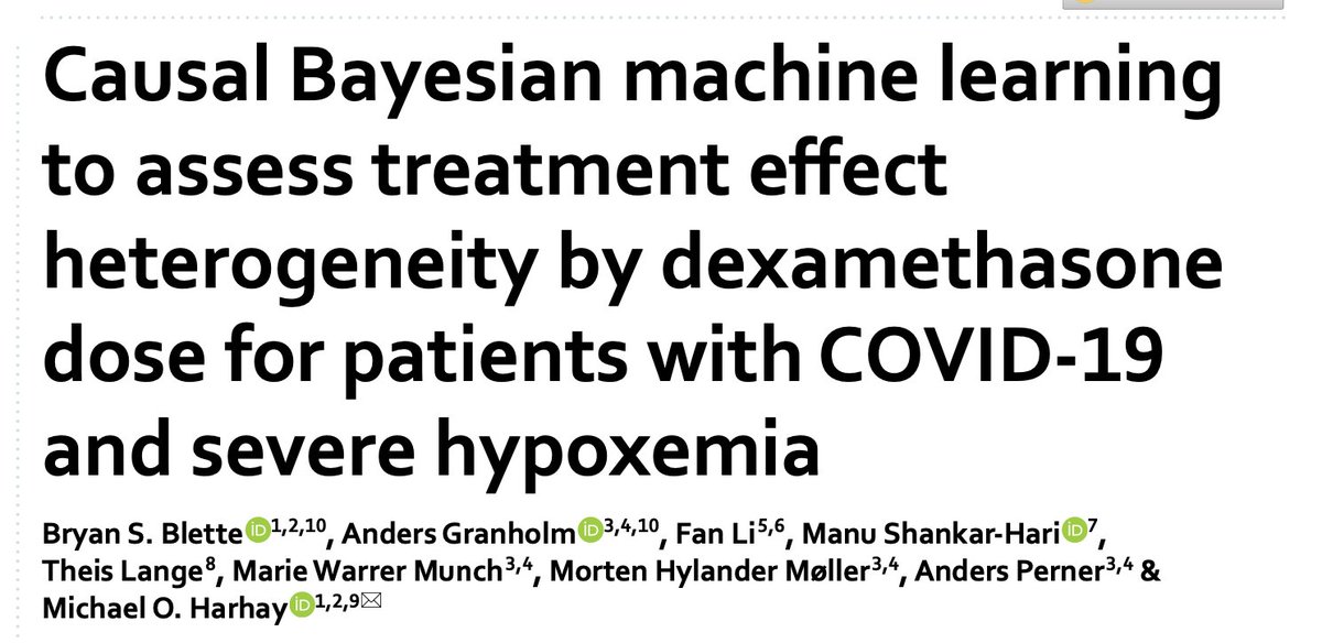 Interested in conditional average treatment effects (ie, CATE) to assess HTE in a Bayesian causal framework? Chk out (esp our supp & git page): nature.com/articles/s4159… Co-led by @BryanBlette & @andersgranholm, w/ @msh_manu @AndersPerner @FanLi90 & some of the @INCEPTdk team.