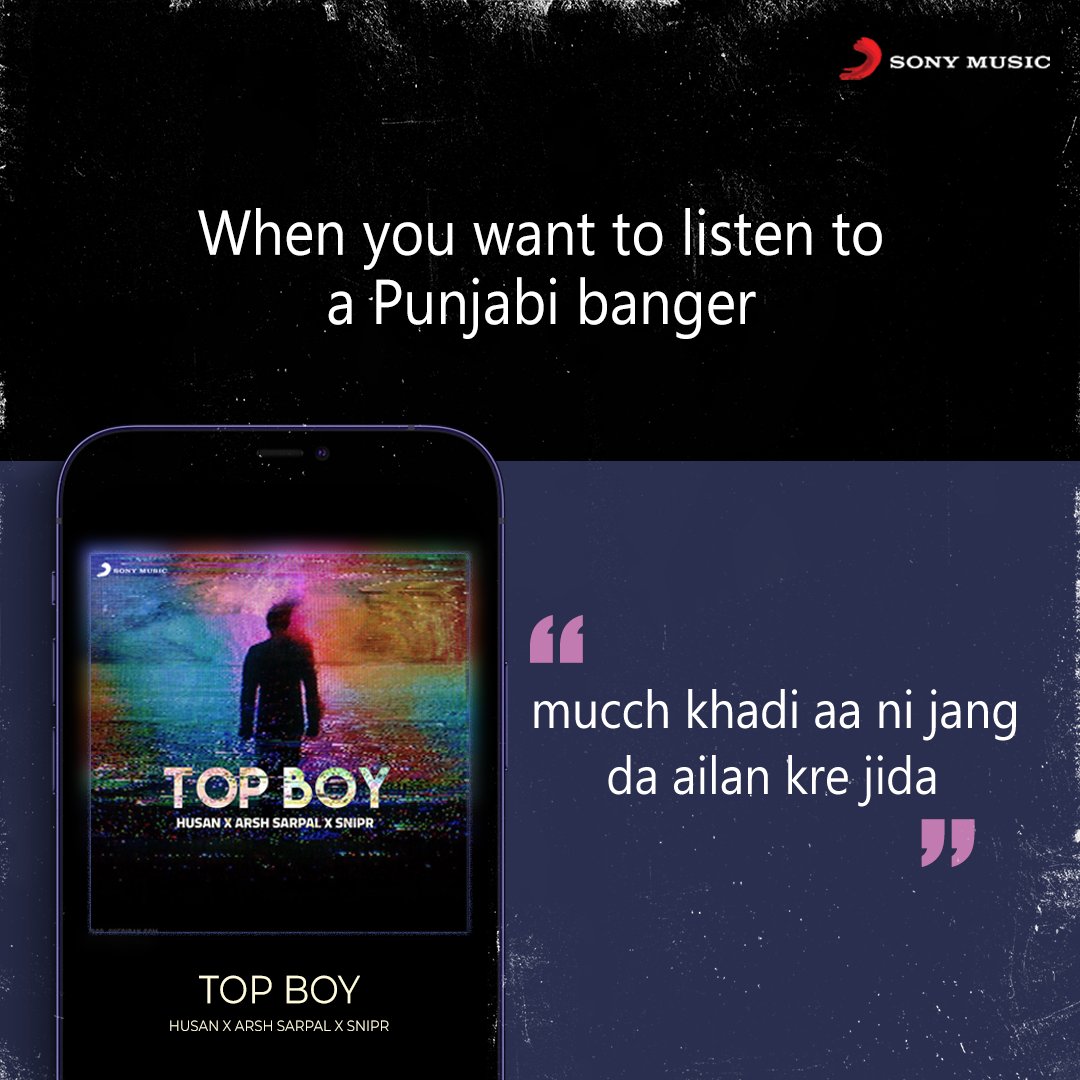 sonymusicindia's tweet photo. #TopBoy hai ekdum π notch π₯
https://t.co/SFmY7E29RV
#SundayMood #DeserveEP #Husan #ArshdeepSinghSarpal #Snipr #Dolce #ParthGupta #ManpreetSinghGurdas #PenduMafiaRecords https://t.co/tah3gePKZf