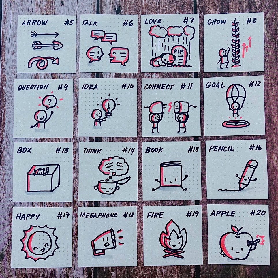 Here are Days 5 to 20 of the #Sketch50 challenge. Day 7's theme "Love" was quite tricky as I didn't want to use a heart icon like in Day 3. In the end, I opted to draw a pet's unwavering love for their owner 🐶❤️

#sketchnotes