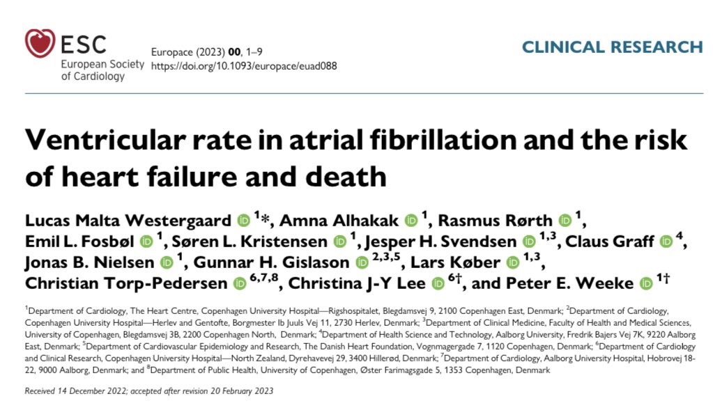 The findings of the present registry-based study by dr. <a href="/lmaltaw/">Lucas Malta Westergaard</a> suggest that a lenient rate control approach aimed lower than recommended by current guidelines and is associated with better outcomes ☠️ among rate-control treated patients presenting with atrial fibrillation🫀