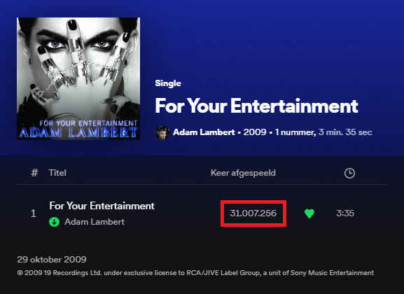 skaschep's tweet image. Congrats @AdamLambert with 3⃣1⃣ million streams on Spotify for your first official single #ForYourEntertainment! 🎉 Now 31,007,256 streams (+13,746)! 🎧 (21 April 2023) #NowPlaying open.spotify.com/track/5JcRh3Va…