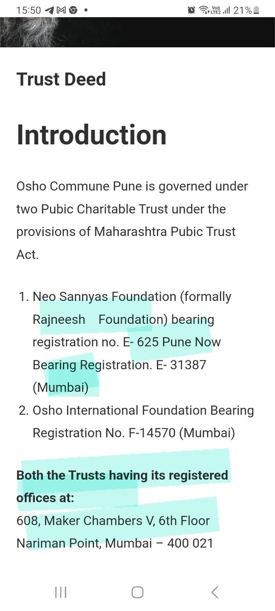 jigneshsagar1's tweet photo. #SaveOshoLegacy 
@PMOIndia 
@CMOMaharashtra 
@sudhirchaudhary  
@ShamsTahirKhan
@PrannoyRoyNDTV
@BharatExpress9
 Puchta hai bharat when headquarter of osho Ashram is pune why both trust registered on bombay address??👇
why court decision  is pending ?? 👇

https://t.co/YZwQl6bRJG https://t.co/ZKCjblneKl