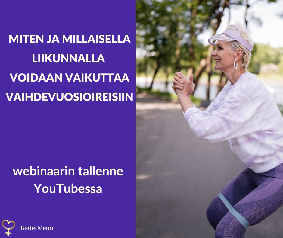 Liikunta on lääke. Huhtikuun webinaarissa gynekologi Leena Väisälä kertoi vaihdevuosien tuomista fyysisistä muutoksista ja fysiovalmentaja Riikka Berg miten niitä voi liikunnalla hoitaa. #vaihdevuodet

youtu.be/V_Q_ErGo6yw