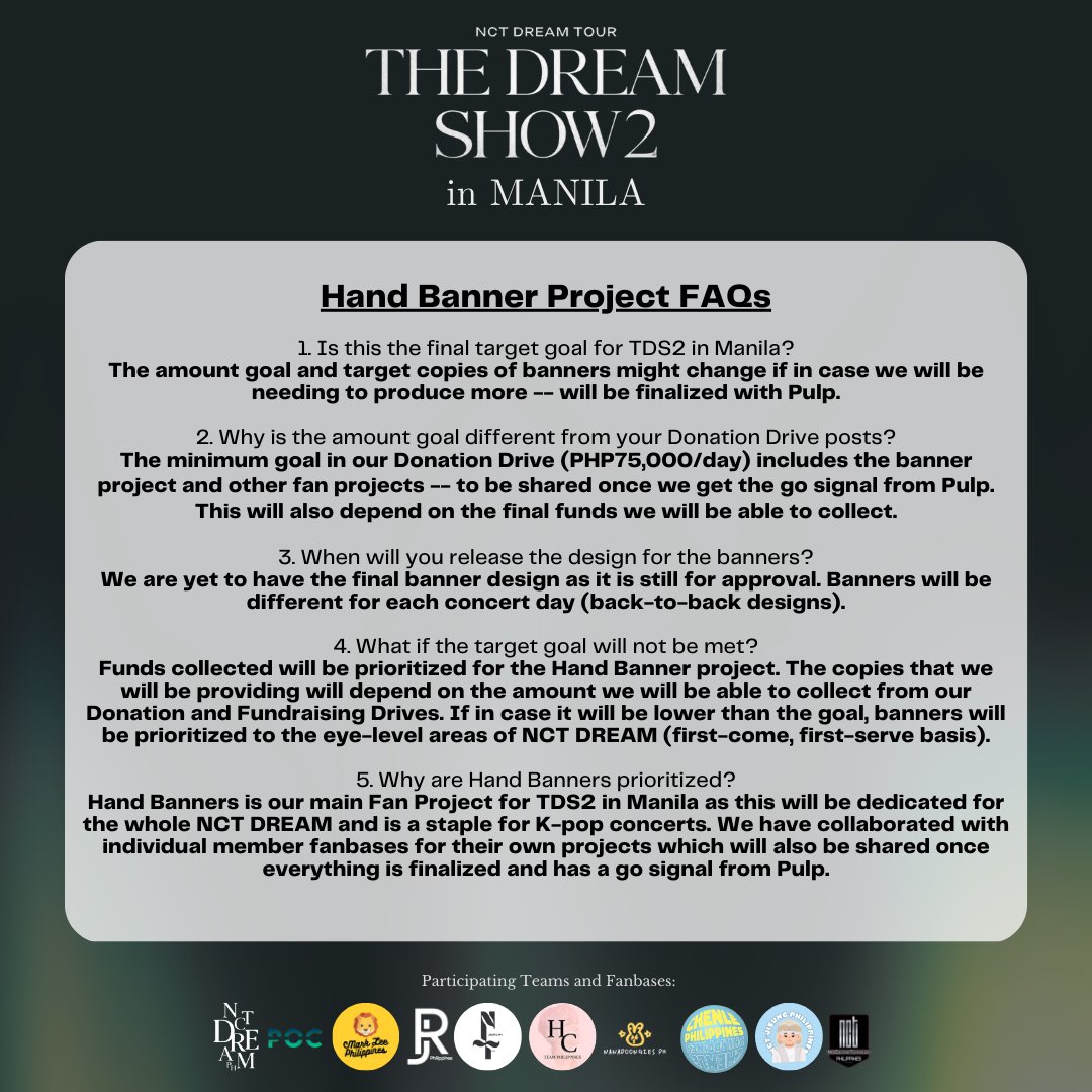 DreamiesPH_'s tweet photo. 📢TDS2 in Manila Hand Banners Project Progress
 #THEDREAMSHOW2_in_MANILA  D-6!

Help us reach our goal amount to fund the main Hand Banners for both days! 
Any amount is greatly appreciated🫶🏻

To donate:
🔗https://t.co/WiywpJs5hk

#TDS2inMNL_DDupdates https://t.co/STtoU402rZ