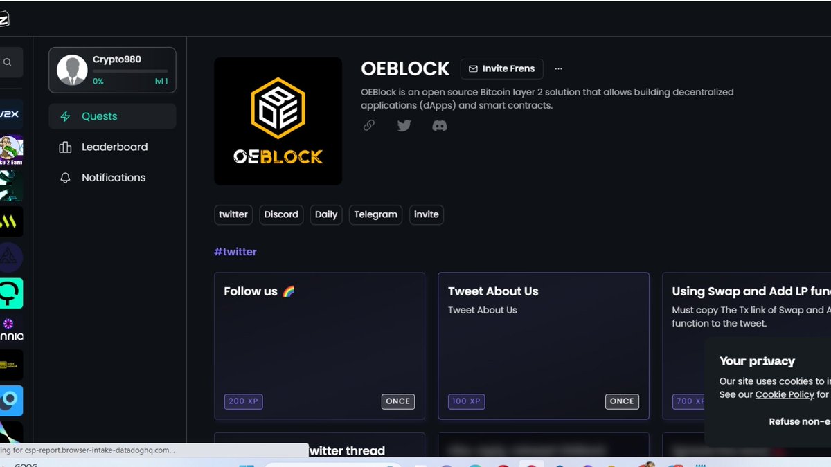 GACryptoO's tweet image. 🧵6/8

Join Zelay

👉 Link :zealy.io/c/oeblock/invi…

- Perform Possible Given task and level up