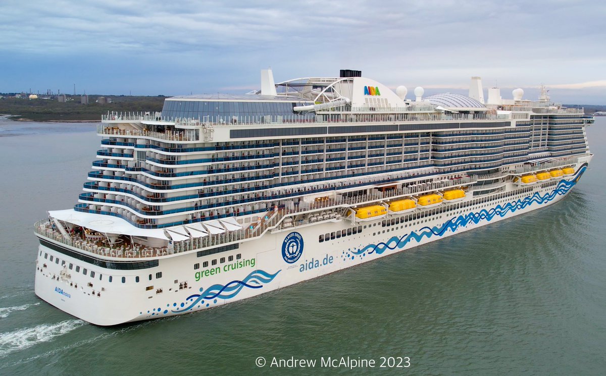 CruiseshipP's tweet image. Seen early this morning making her first visit to #Southampton @aida_de #AIDAnova Built in 2018 she was the first of @CarnivalPLC #ExcellenceClass ships and is arriving in Northern Europe to start a summer season of cruises based in the German port of #Kiel #cruise #cruisenews