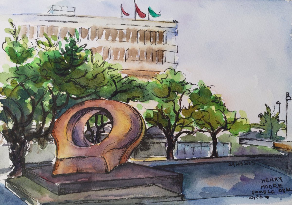 idatsestudio's tweet photo. Farewell to #GPO Series No. 14
Sometimes ago can’t remember when…
Henry Moore’s Double Oval and GPO.
Those curves are simply lovely.
#GeneralPostOffice #HongKongPost #郵政總局
#usk #urbansketch #uskhk #urbansketchers
#watercolour #cityscape #locationsketch https://t.co/J2pnnacdxn