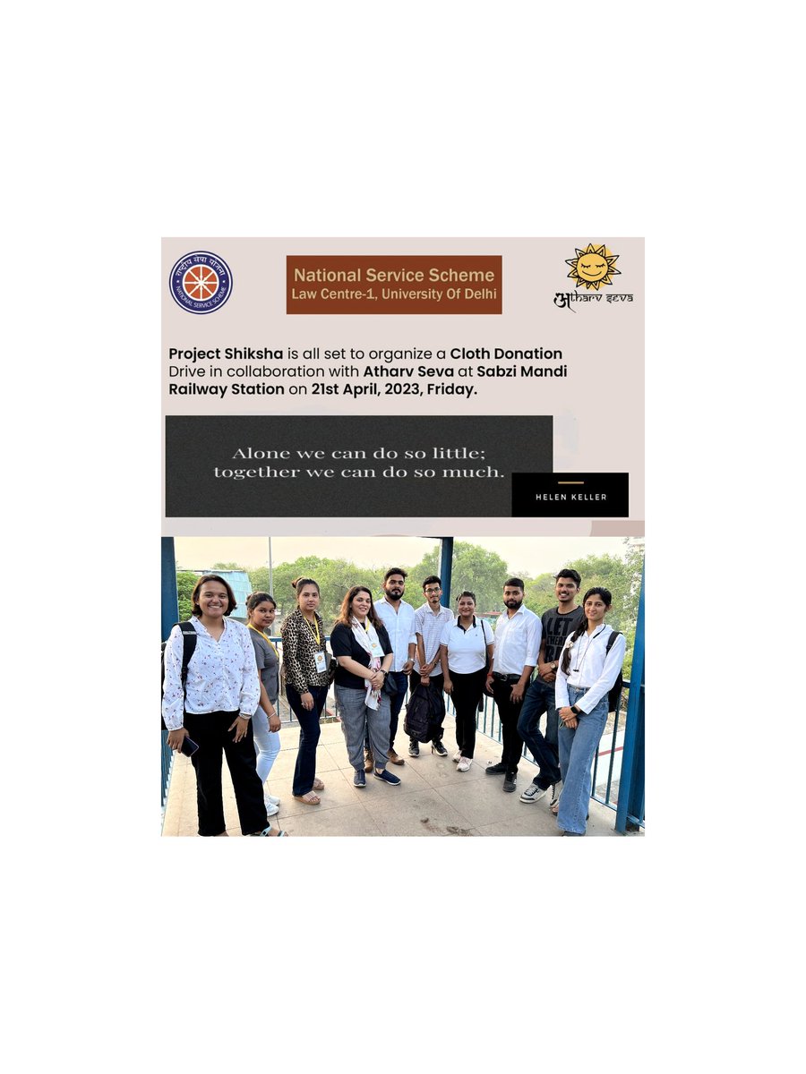 nss_lc1's tweet photo. NSS Law Centre-1, Under Project Shiksha conducted Cloth Donation Drive in Collaboration with Atharv Seva Foundation on 21st of April 2023 at Sabzi Mandi Railway Station, New Delhi.
#nsslc1
#nssrddelhi
#nssrd
#atharva
#clothdonationdrive https://t.co/xEfMEWUf3q