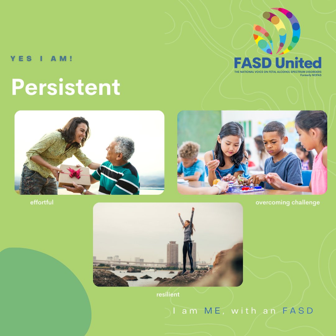 FASDUnited's tweet photo. #YesIAm Persistent! #Research has shown that people with #FASDs are able to persevere through hardships using effort, overcoming challenge, and resilience!
Research: https://t.co/89sH6SWm2i
To donate: https://t.co/1g41VENdNW https://t.co/eONzOhHr31
