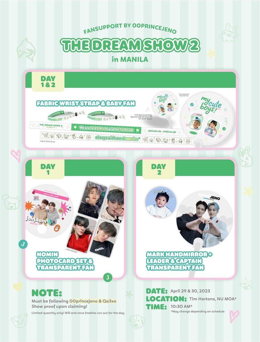 FANSUPPORT GIVEAWAY FOR TDS2 MANILA 🤍🍀

Giving away wrist straps, handfans, pcs, and mirrors! 

Details below. Loc might change depending on the situation on d-day 😊

RT this tweet, follow me and @qa3xo, reply proofs and tag 2 friends 🫶🏼

See you on d-day!! 💗