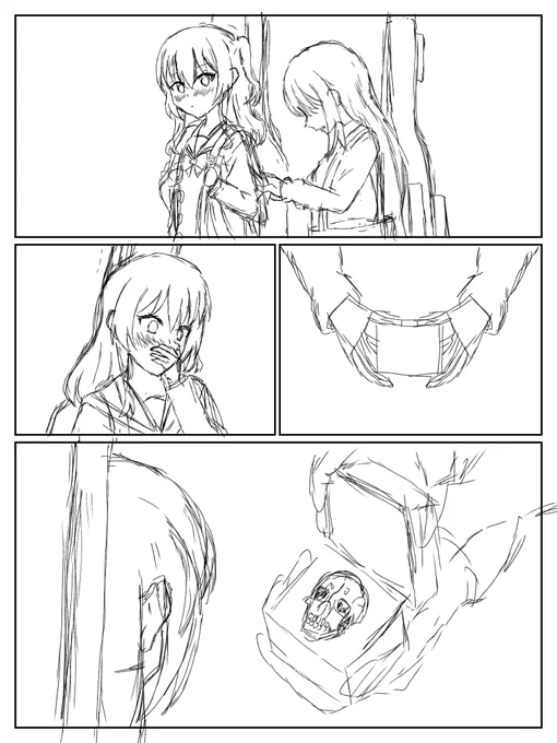 先日の喜多誕マンガ、かなり時間がかかってしまって間に合うか怪しくなったとき、最悪このページだけでセリフなしでもいけるのでは?と一瞬血迷ってしまったラフです 