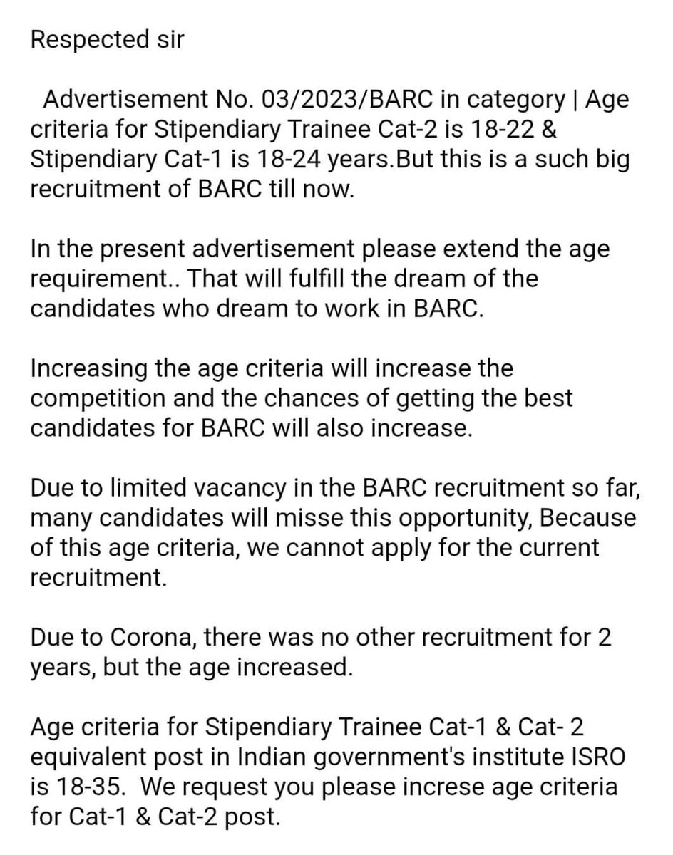 All respected sir, please help the students
<a href="/DrJitendraSingh/">Dr Jitendra Singh</a> <a href="/BARCIndia/">BARCIndia</a> <a href="/DAEIndia/">DAE India</a>