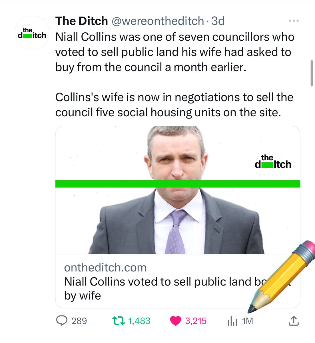 paddycosgrave's tweet photo. Day 5. An expose of an Irish government ministers criminality is still trending #1. It’s been viewed more than 1 million times on Twitter alone. No legal letters have been issued. But still the rest of Irish media is entirely silent. Wildest moment in Irish media I can recall https://t.co/yEYj7sfQsP