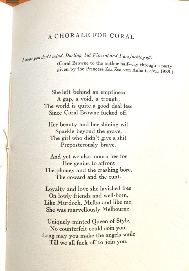 Kathy Lette (@kathylette) on Twitter photo As #BarryHumphries mates mourn his death  Stephen Fry reminded me of this brilliant farewell Barry penned to his pal Coral Browne, the witty, wily actress wed to Vincent Price. We can think of it as a farewell to our beloved Barry in many ways too. (Read at your own risquรฉ!) As #BarryHumphries mates mourn his death  Stephen Fry reminded me of this brilliant farewell Barry penned to his pal Coral Browne, the witty, wily actress wed to Vincent Price. We can think of it as a farewell to our beloved Barry in many ways too. (Read at your own risquรฉ!)