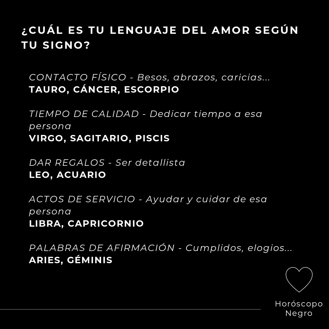 horoscoponegro's tweet photo. ¿Conoces cuáles son los 5 lenguajes del amor? Pues aquí está tu lenguaje del amor según tu signo del Zodiaco 🔮 https://t.co/AuWUCTXM1u