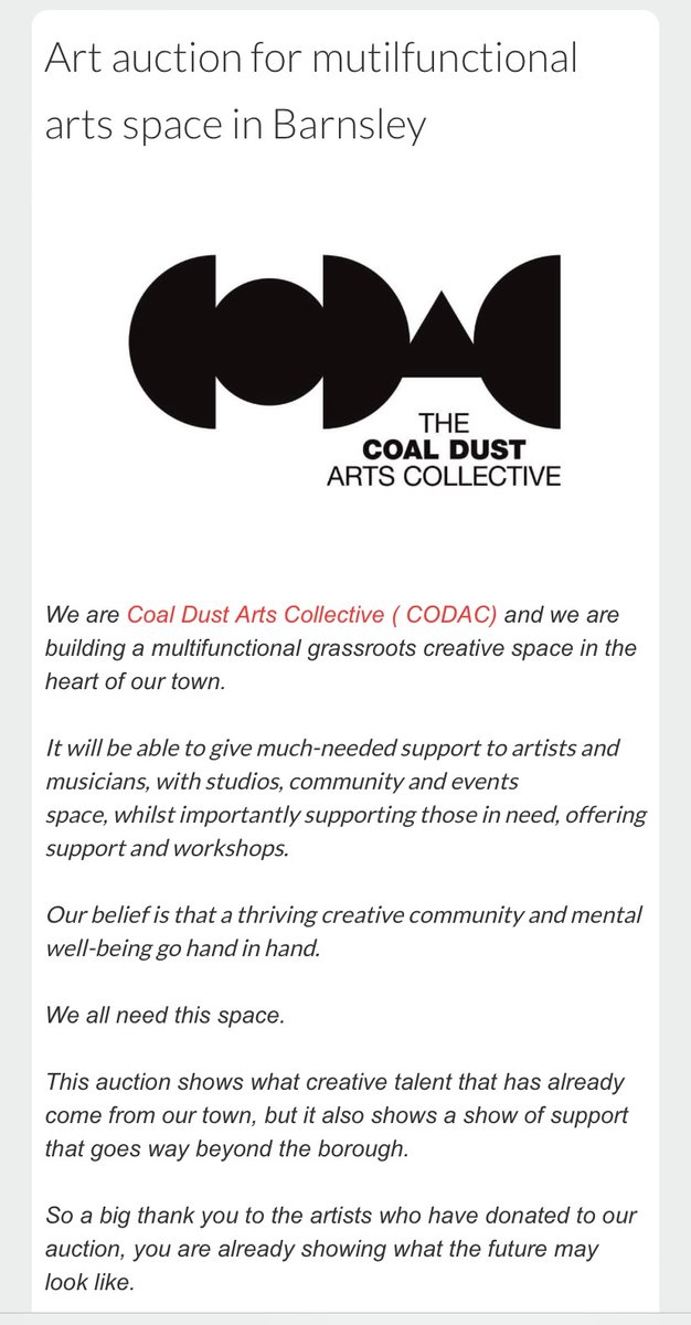 CODACSPACE's tweet photo. Final Call

The art auction ends at 9pm tonight. We can’t stress enough how thankful we are from the amount raised so far. Nearly three thousand pound in the pot. 

Unbelievable effort. https://t.co/pUEN7WBUeO