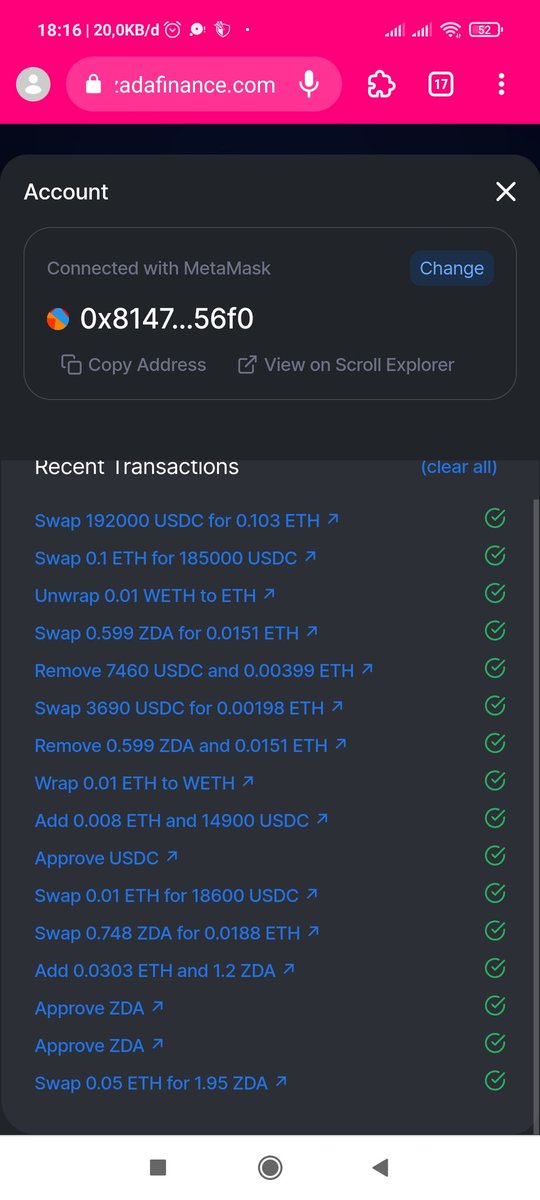 bangrekttt's tweet image. I think dex on network @Scroll_ZKP
 Is very friendly user, fast swap, low fee and the Ui/Dex is very smooth. Don't forget to test the dex from @ZadaFinance 
#Zada
#ZadaFinance
#Scroll