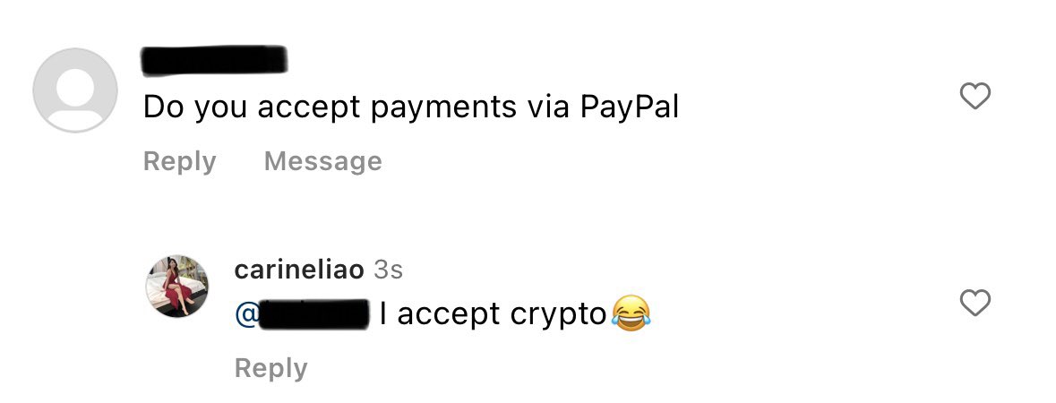 CarineLiao_'s tweet image. “When someone asks if I accept PayPal for supporting my Instagram and YouTube, but I only take crypto...” 

LOL😂😂 #Web3Problems