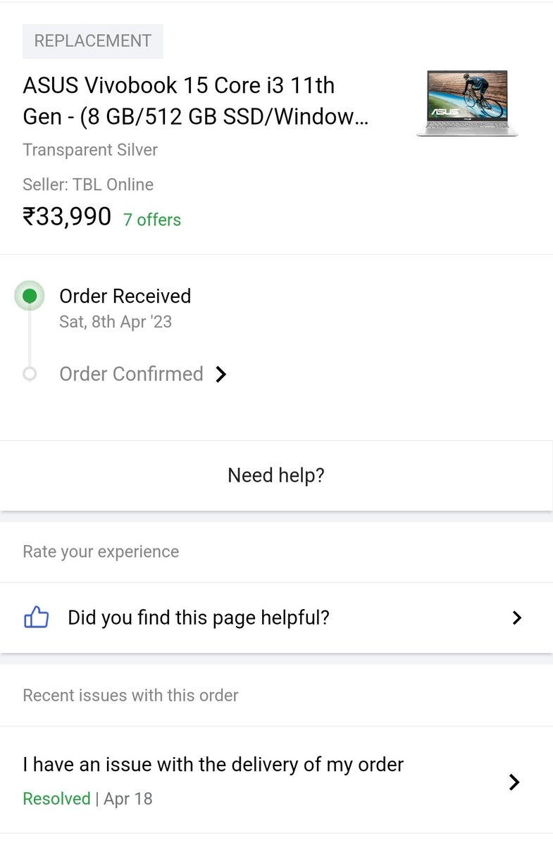 ELLA225533's tweet photo. After ordered an ASUS laptop from Flipkart it arrived defective.The technician check was completed within two days of applying for the Replacement but it was showing still pending after 16 days.Even after the last date of 22nd Apr technician visit has passed,They are not helping. https://t.co/4dzq4MiX6g