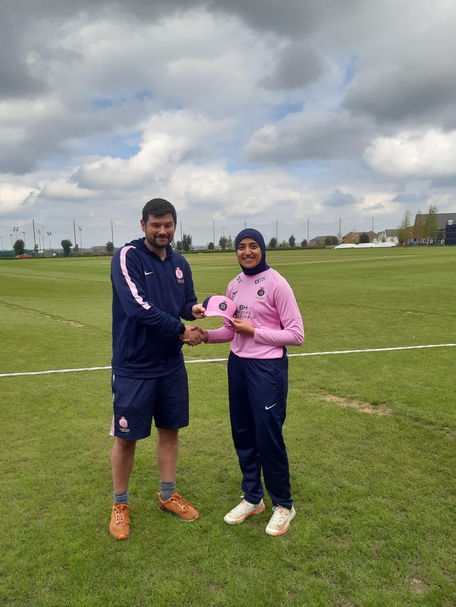 MiddxCCCWomen's tweet photo. Congratulations to @abtaha_m and Lou Poulter who received their first Middlesex caps this morning!

Well done, girls 👏

#OneMiddlesex https://t.co/H36s31bQM9