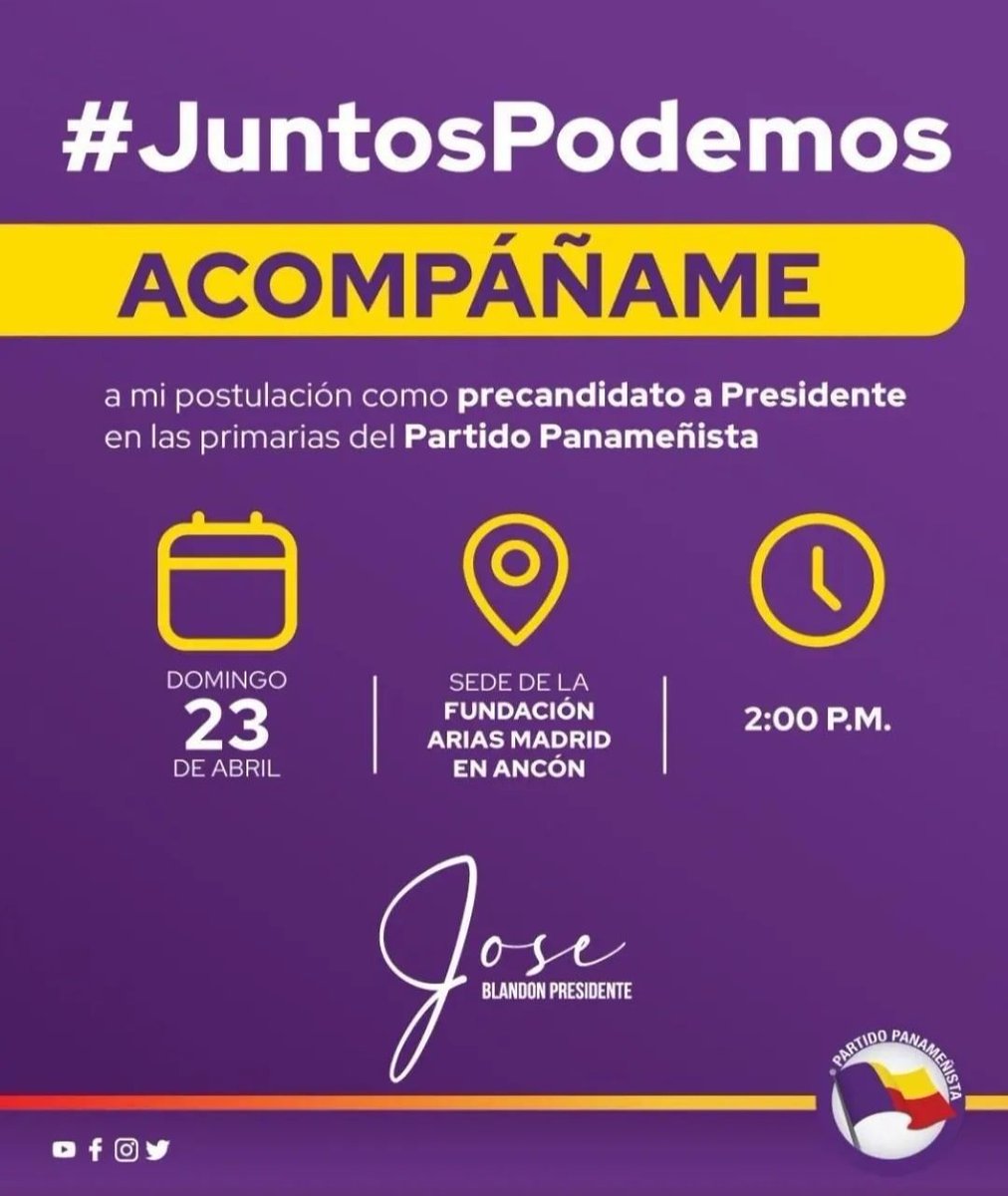 Hoy es un día importante para mí y mi familia. Me postularé como precandidato presidencial porque quiero ayudar a construir un Panamá mejor. Estoy seguro que es posible hacerlo. Tenemos con qué. Para hacer cambios profundos se necesitan lideres con capacidad,honestidad y voluntad