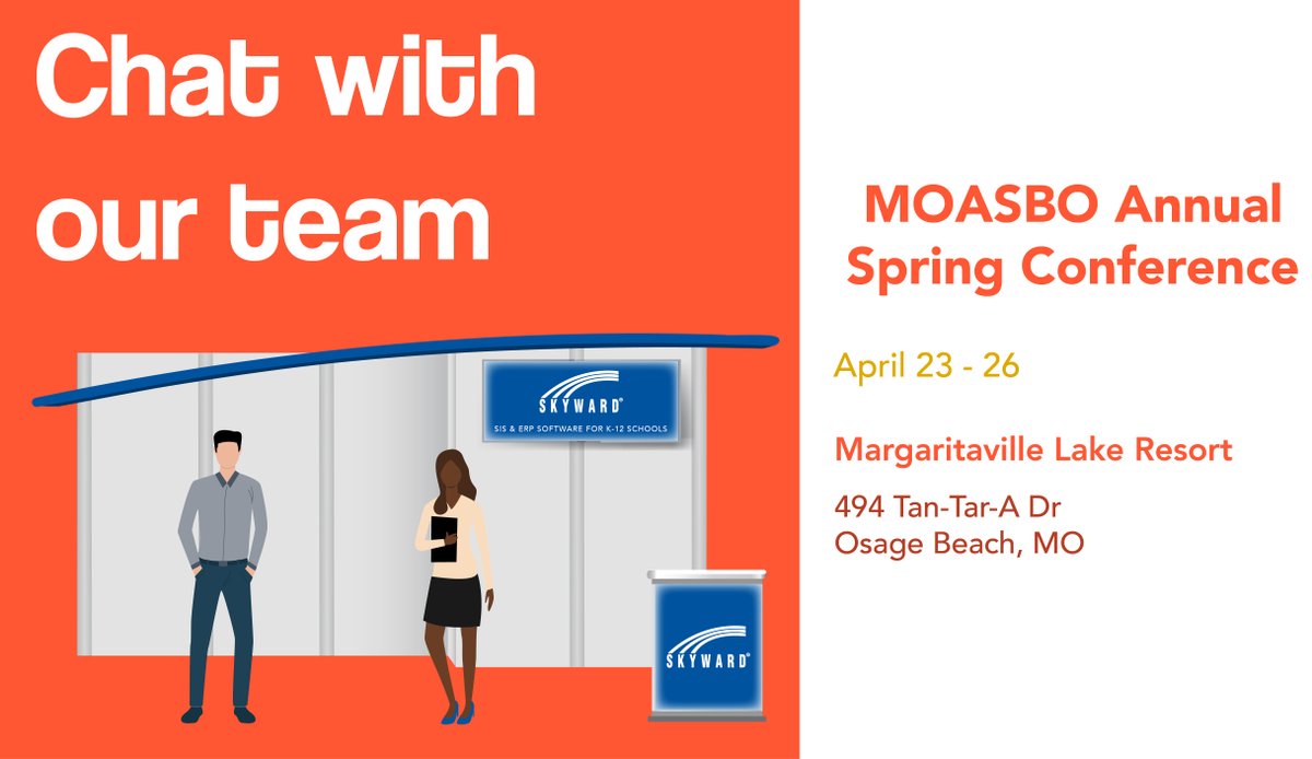 Skyward_Inc's tweet image. Calling all Missouri #K12 professionals — keep an eye out for our team at the @moasbo Annual Spring Conference! 🤩

@Reece_Leyh and Brad will be at the Skyward booth to answer your #EdTech questions and help your district save time and work smarter. Stop by and say hi!

#MoASBO
